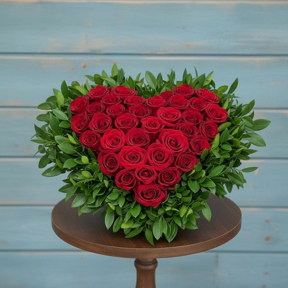 Цветочная композиция из Розы в виде сердца в Истобном