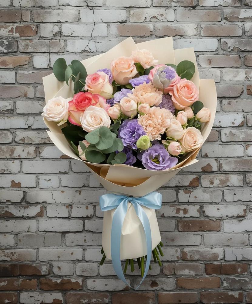 Букет цветов из: Розы, Лизиантусы и Гвоздики в Истобном