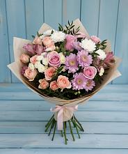 Букет цветов из:  Хризантемы, Розы и Альстромерии в Истобном