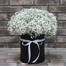 Цветочная композиция из Гипсофила в шляпной коробке в Истобном